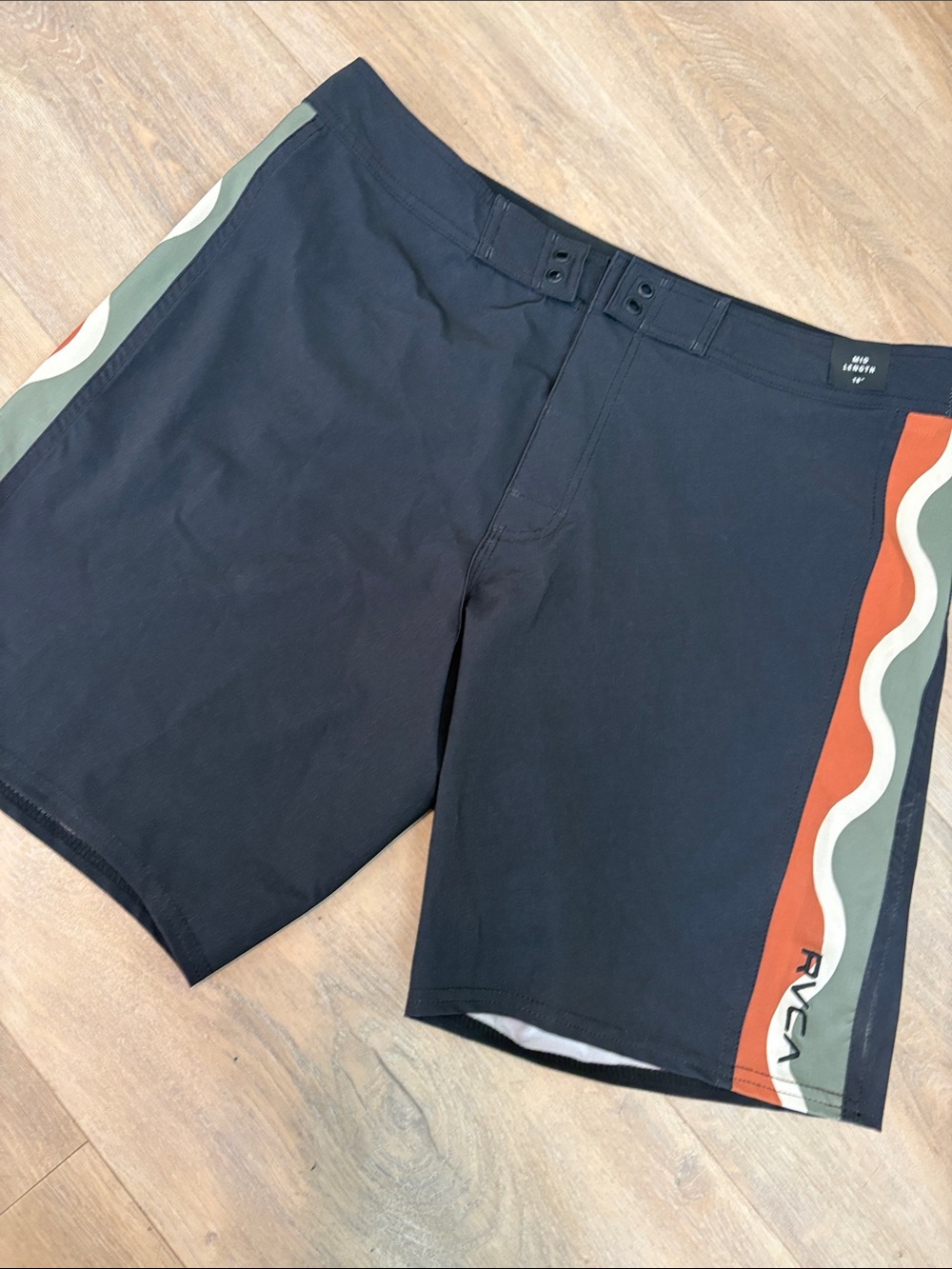RVCA Black Boardshorts with Olive and Rust Wave Trim